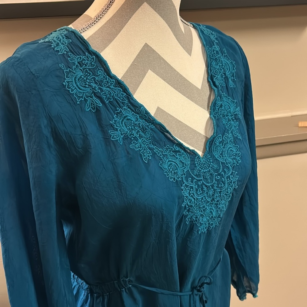 **Last Chance** JOHNNY WAS Teal Embroidered Blouse, Small - Picture 3 of 8